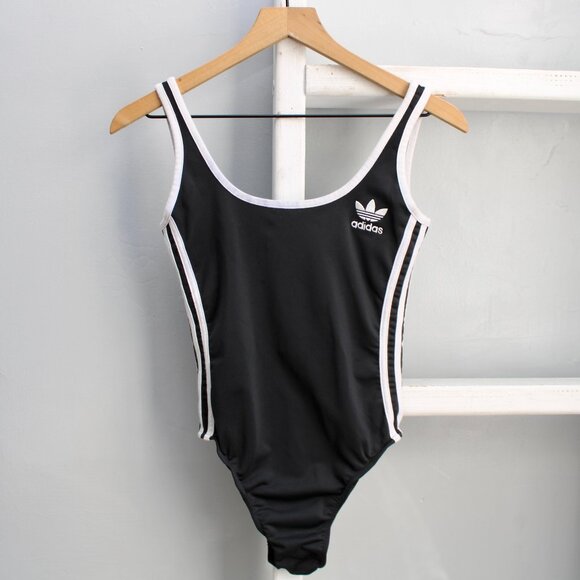 Adidas Adicolor Black White Scoop-Back Sleeveless Bodysuit Size Small - Picture 1 of 5